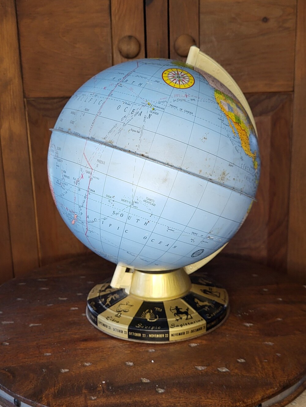 Vintage Blue World Globe with Zodiac Base - Picture 5 of 13